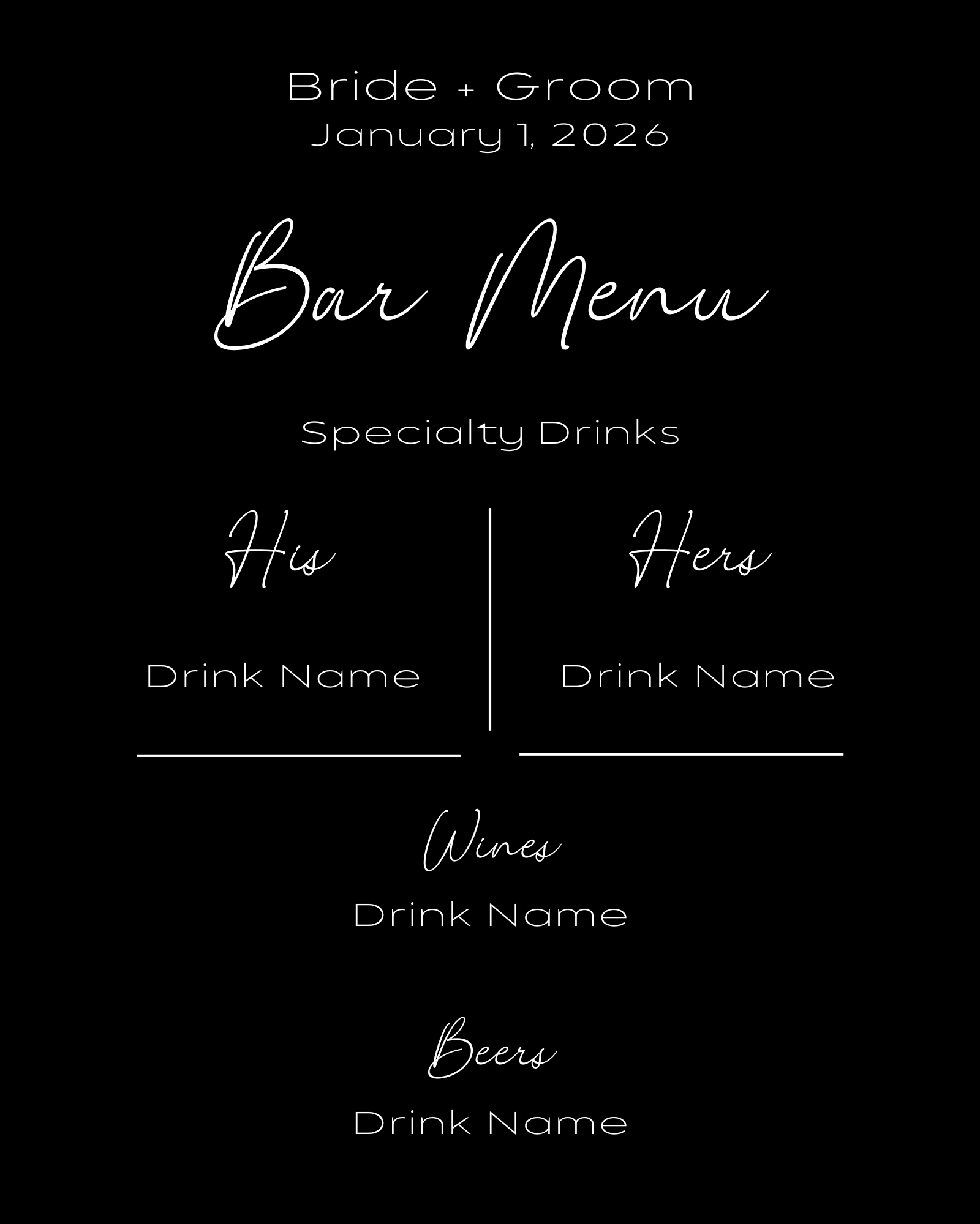 Black and White Bar Menu Template
