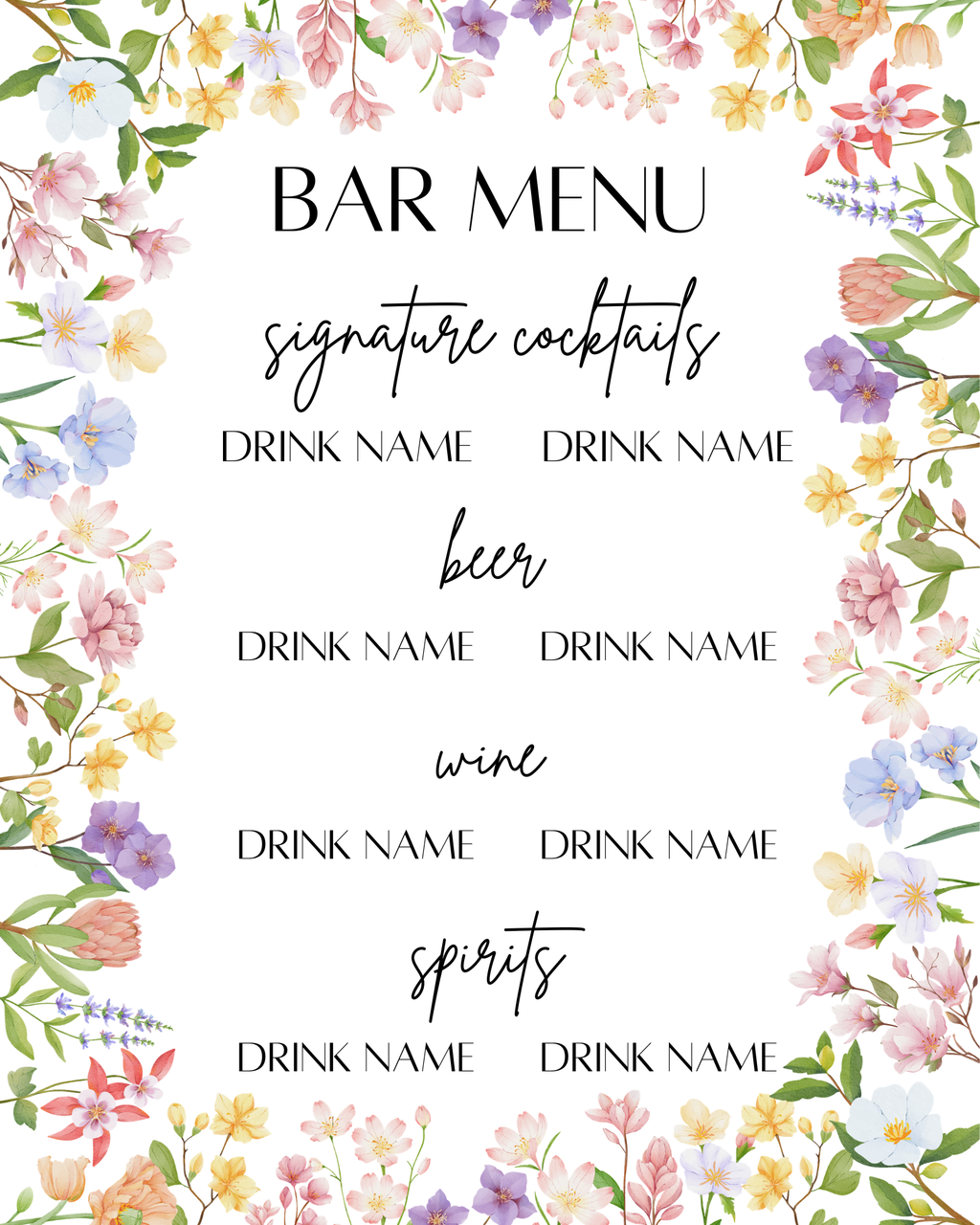 Floral Bar Menu Template