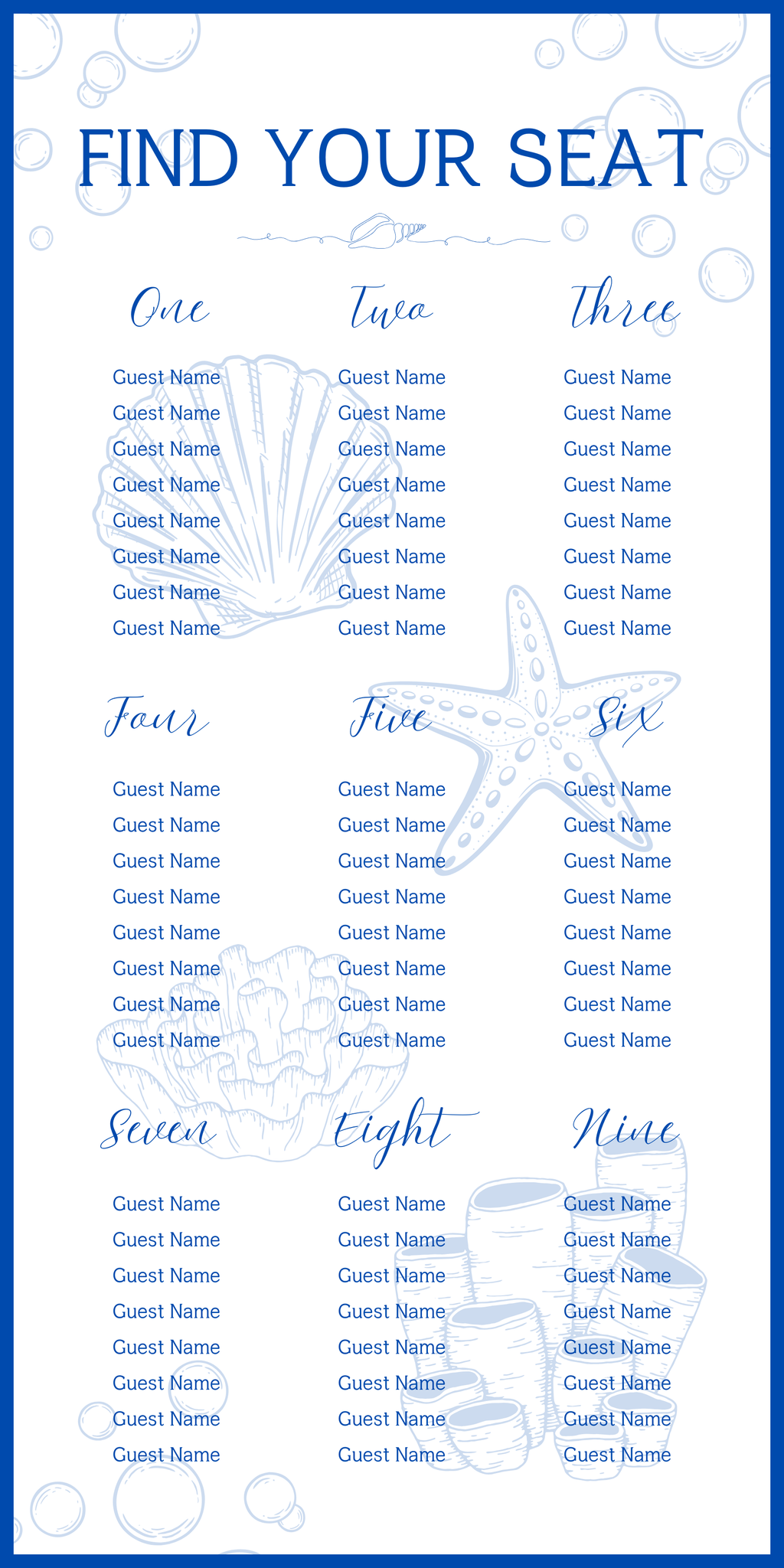 Beach Seating Chart Template