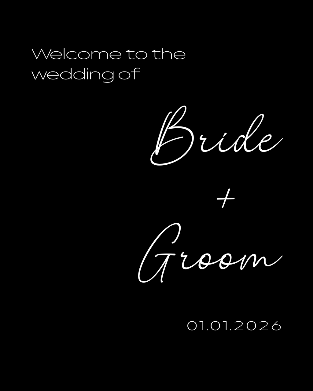 Black and White Wedding Welcome Sign Template