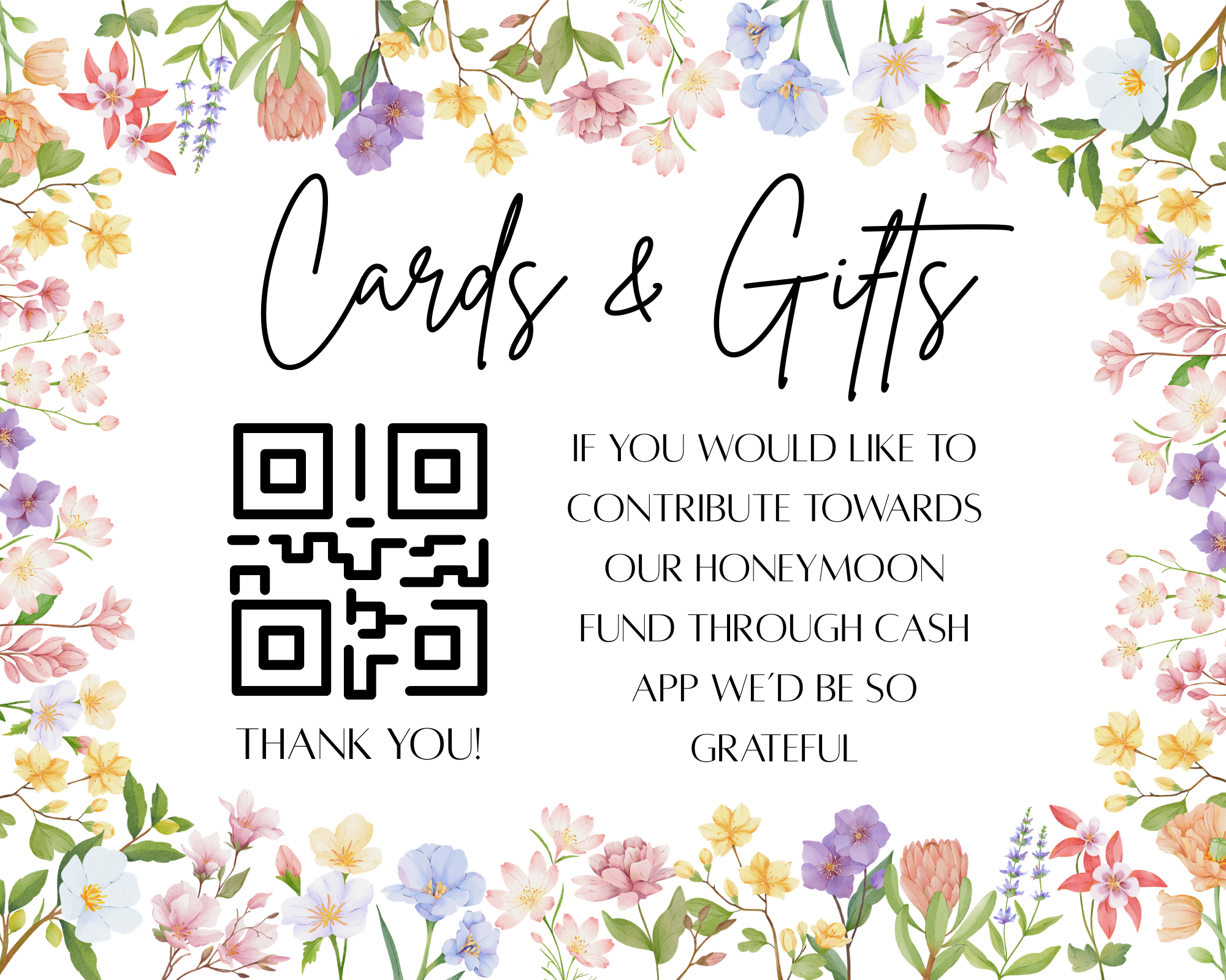 Floral Gift & Honeymoon Fund Sign Template
