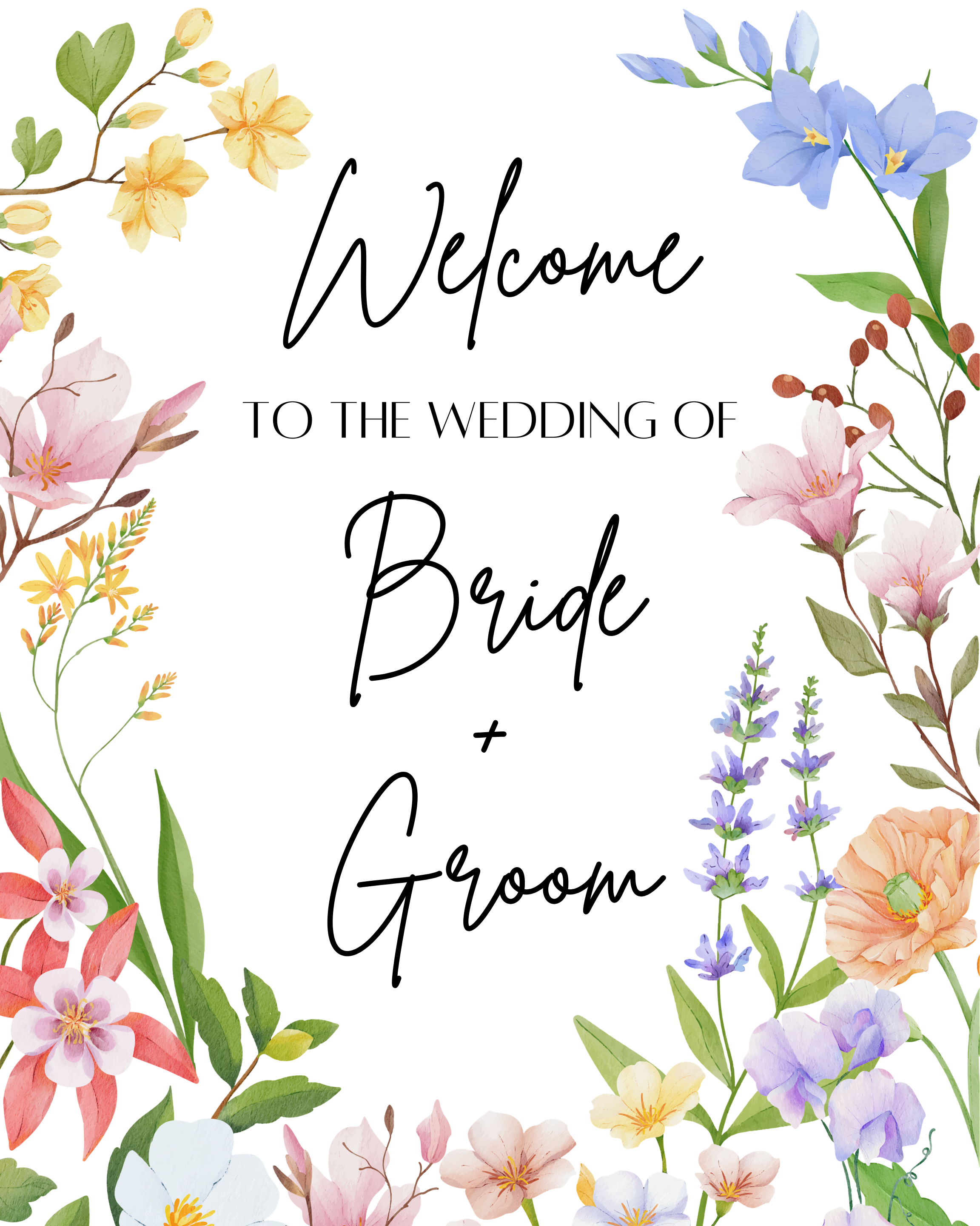 Floral Wedding Welcome Sign Template