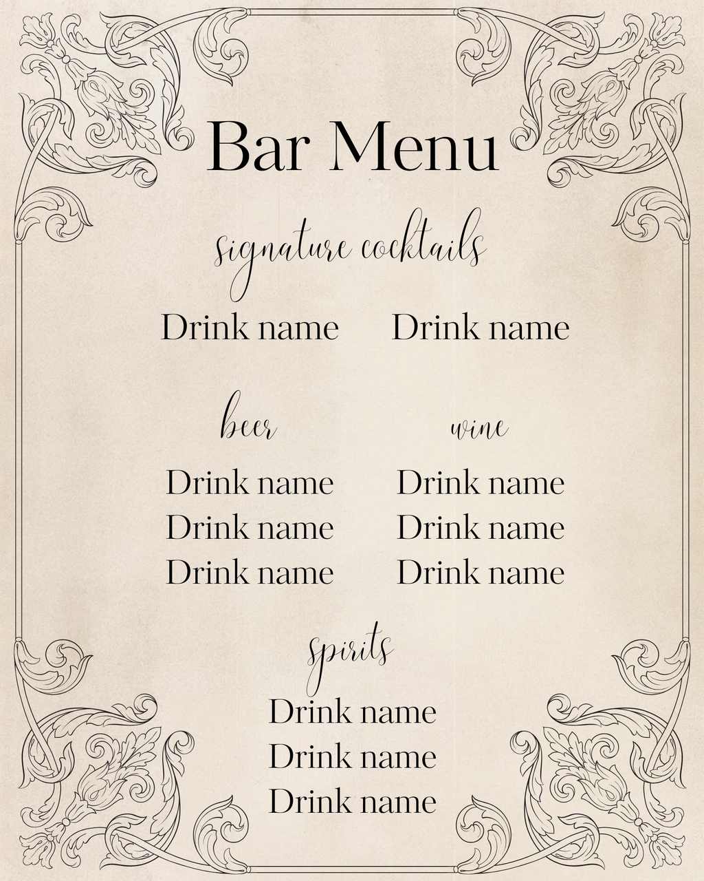 Rustic Bar Menu Template