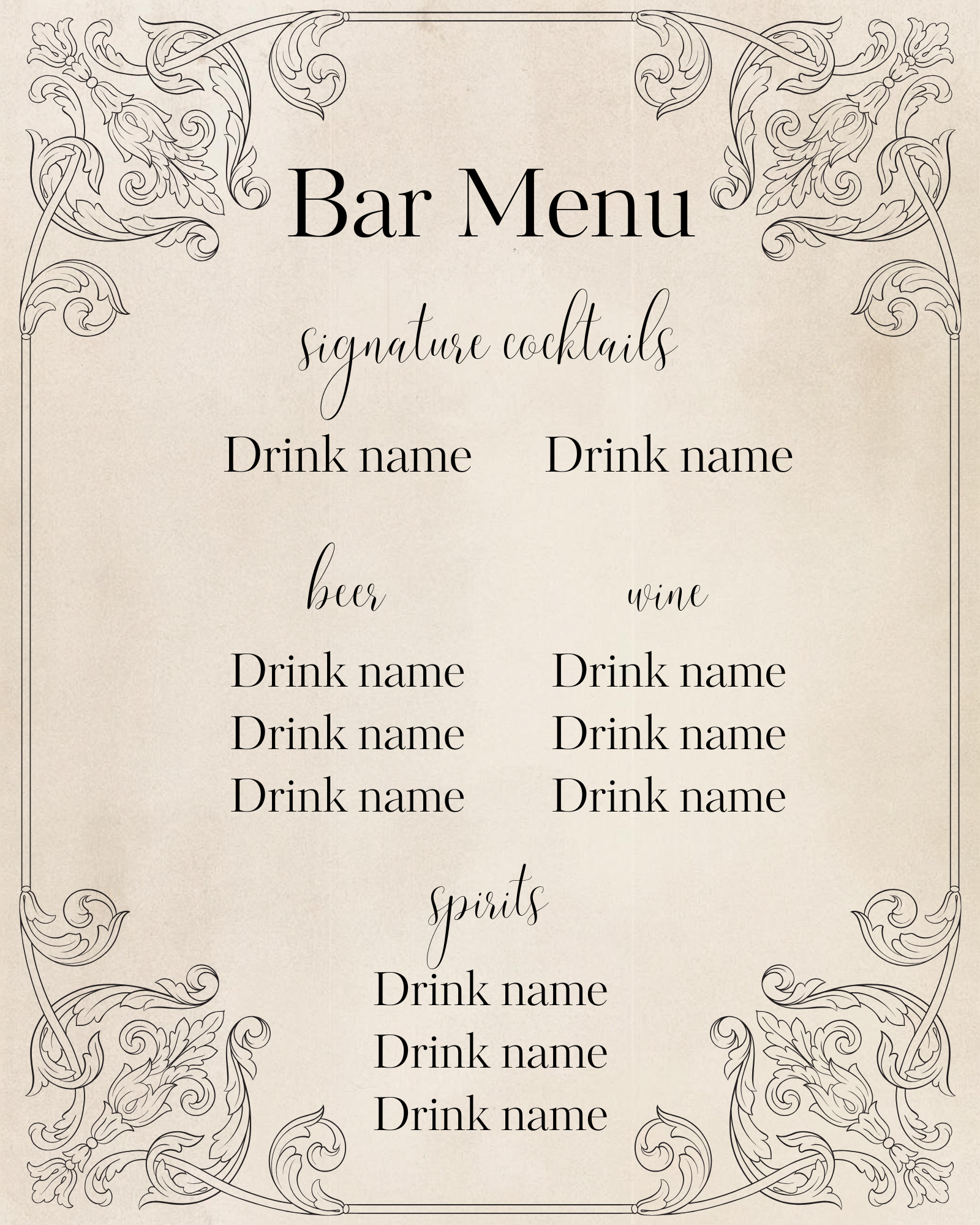 Rustic Bar Menu Template