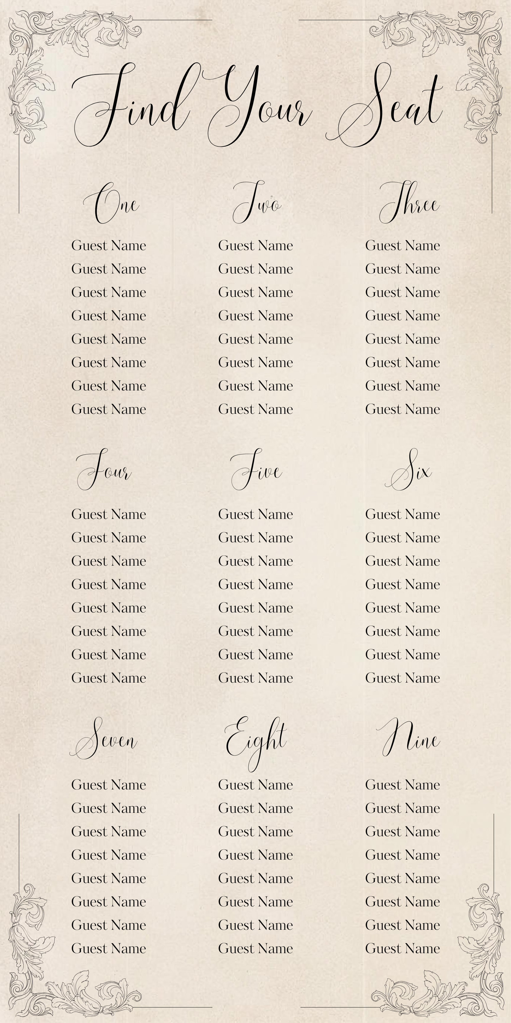 Rustic Seating Chart Template
