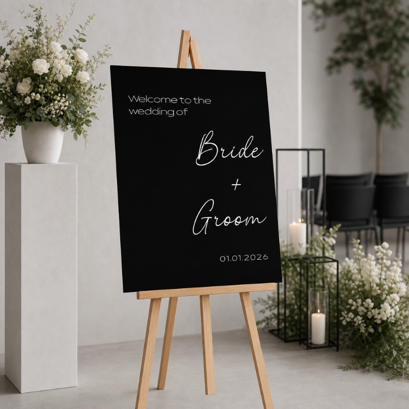 Black and White Wedding Welcome Sign Template
