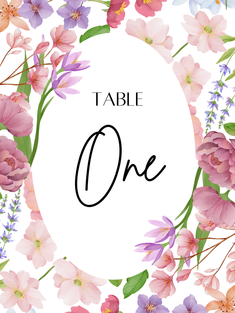 Floral Wedding Table Numbers Template